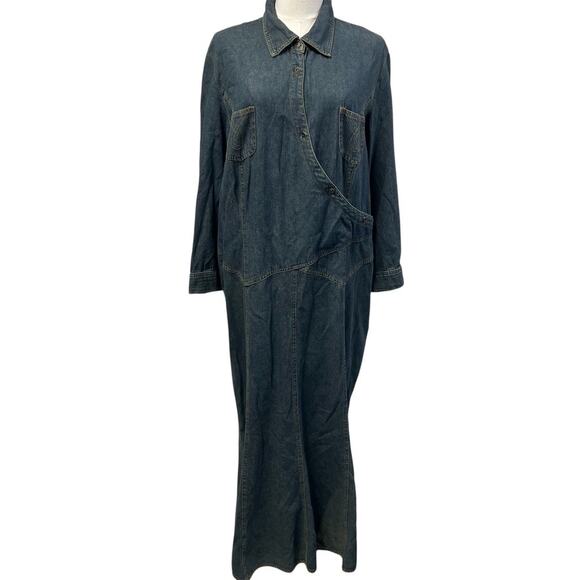 Metro Style Long Sleeve Denim Dress Womens 20 Cotton Retro Classic Spring - Picture 1 of 16
